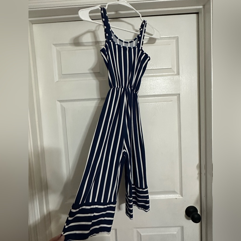 Blue and White Stripped Sleeveless Jumper